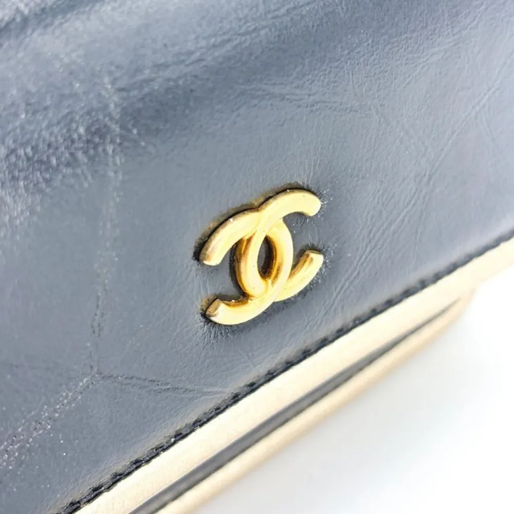 Chanel Calfskin Metallic Gold Trim Mini Flap Chain Bag Black